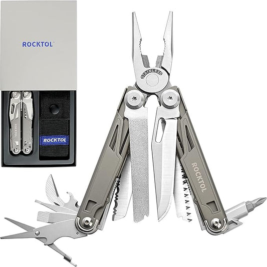 Multitool,19-in-1 Multitool Pliers with Titanium-plated Handle, Safety Locking, Lightweight EDC Tool and Nylon Sheath for Men,Outdoor Survival,Hiking,Camping