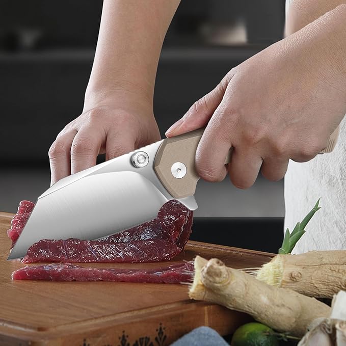 ioko Folding Pocket Knife, 3.5-Inch D2 Steel Blade, G10 Handle, EDC Camping Survival Knife with Clip (Brown)