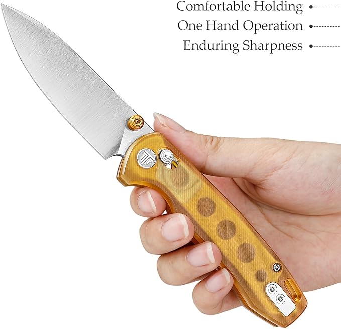 EDC Folding Pocket knife with Clip for Men,Thumb Studs Crossbar Lock Knives with 2.99" 14C28N Steel Blade, Ultem Handle for Camping Hiking,Dragonfly-Y