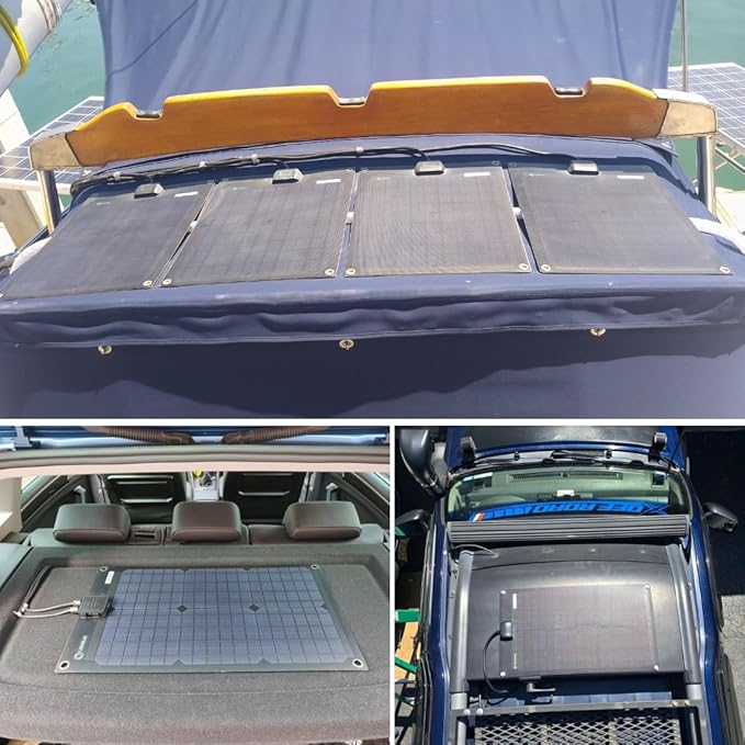 Lensunsolar 35W Flexible Solar Panel 12V, 26.4x13.8in, ETFE Black Thin, Slim Semi-Flexible PERC Mono High Efficiency Solar Cells, 12 Volt for Battery Charge Marine RV Campers Boats Tent