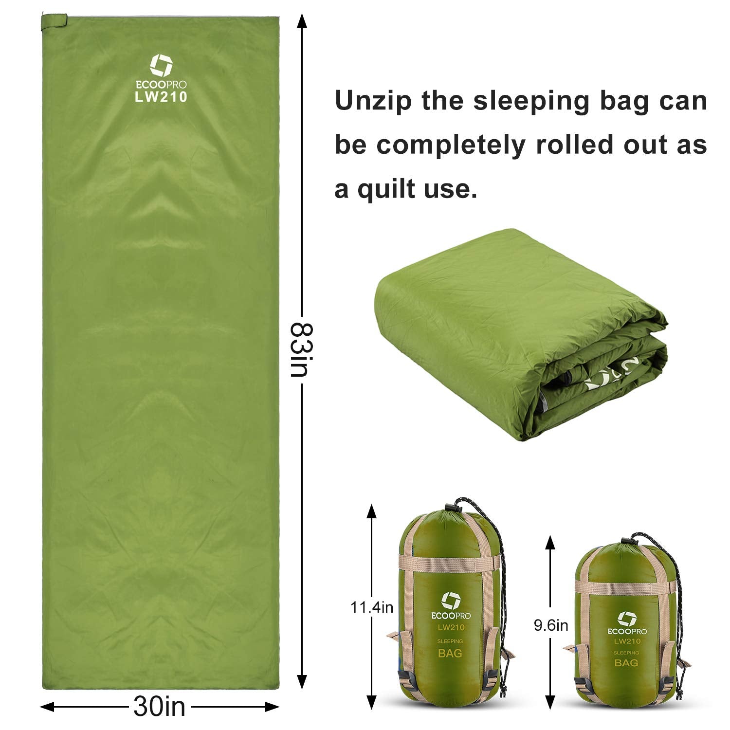 ECOOPRO Portable, Waterproof, Lightweight Sleeping Bag with Compression Sack - For Camping