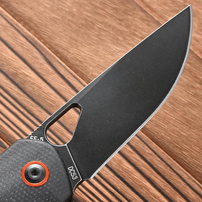 FF5 Folding Pocket Knife,DC53 Steel Blade Micarta Handle with Pocket Clip for Outdoor Camping Hunting Fishing Working (Black)