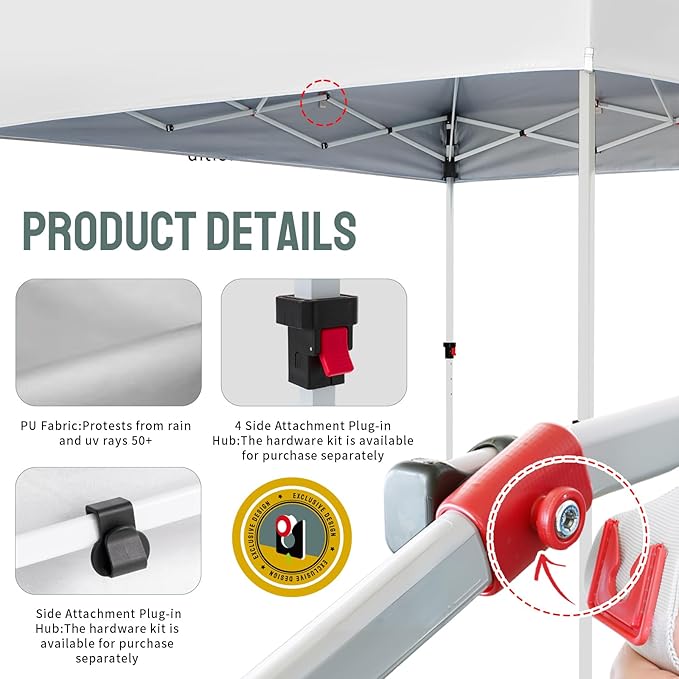 CROWN SHADES 8x8 Pop Up Canopy Tent,Commercial Canopy Tent Heavy Duty with 4" Wheels,4 Upgraded Weights,Patented Centerlock,400D Strength Oxford Fabric, Sto'N Go Bag,for Parties, Events, Camping,White