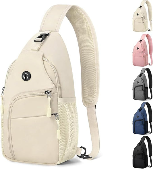 Crossbody Bags for Women Man, Waterproof Sling Bag Backpack Trendy Casual Cross Body Bags with Convertible Shoulder Strap Chest Bag for Camping Hiking Travel Essentials (Ivory, Large)
