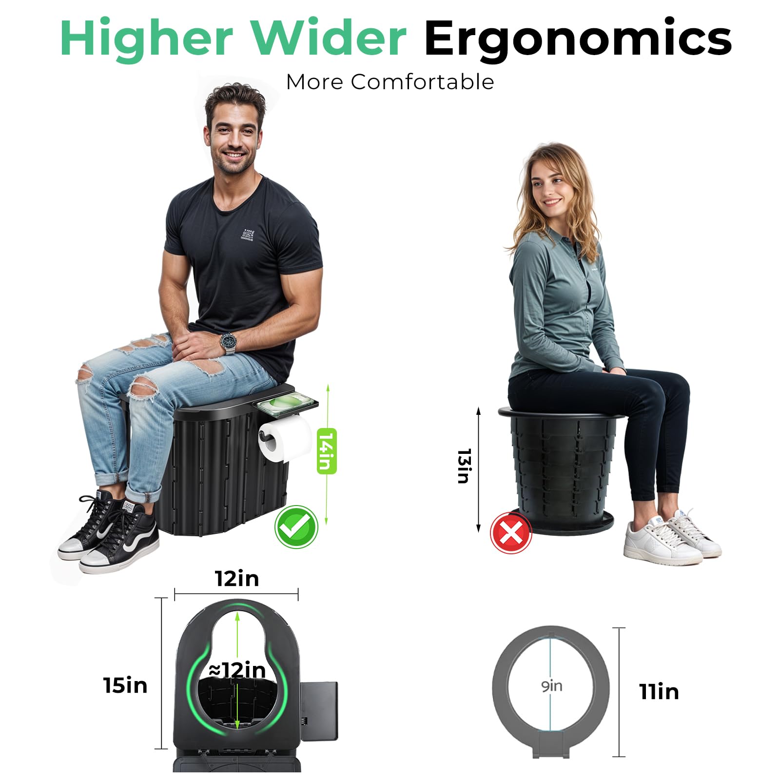 Sckee Camping Toilet, Portable Toilet for Adults, Portable Travel Folding Toilet with Lid and Paper