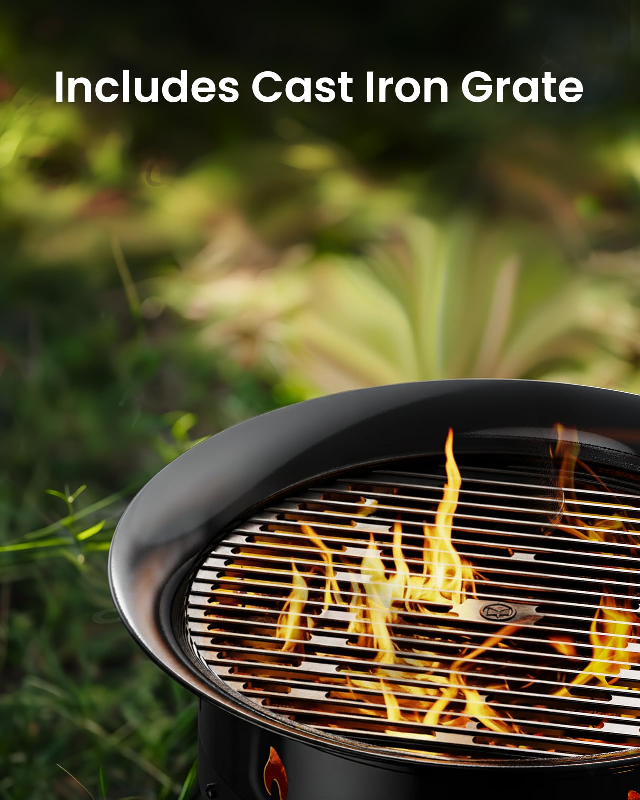 Ciays Large Propane Fire Pit 19 Inch, Gas Fire Pit with Grill Grate, Folding Legs, Hose Hooks