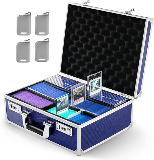 Trading Card Storage Box for 3" X 4" 35pt One Touch, Toploader Storage Box with Combination Lock, Sports Card Case with Removable Dividers for Baseball Cards (Holds 600+ Toploaders, Navy Blue)