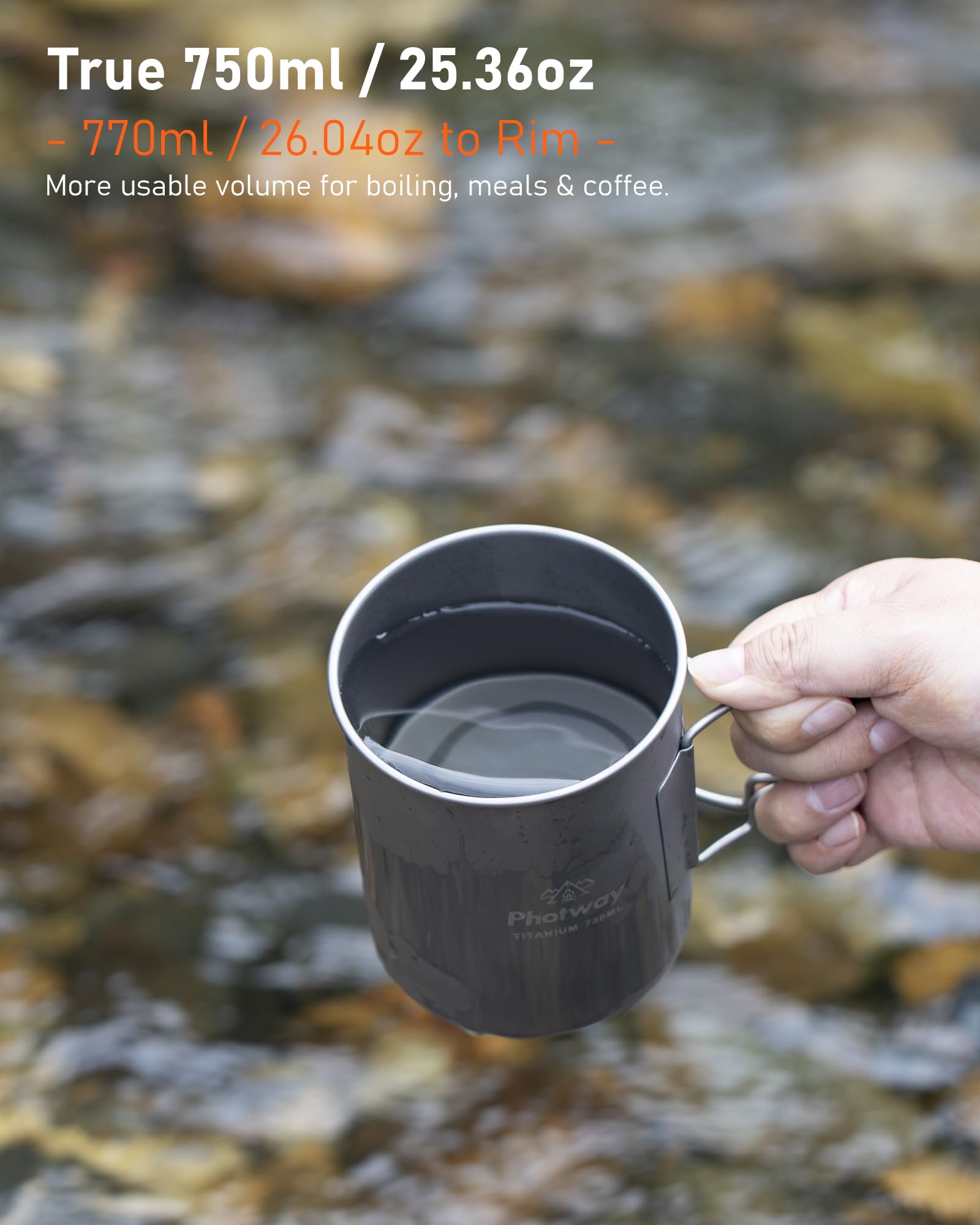 25oz (750ml) Titanium Camping Pot, Ultralight Backpacking Cookware & Campfire Mug for Hiking