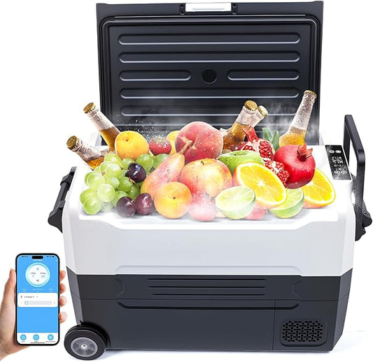 12 Volt Refrigerator, 48QT(45L) 12V Fridge, Electric Cooler 12/24V DC 120-240V AC -4℉~68℉, 12V Freezer Removable Divider, Car Fridge for Camping, RV, Travel, Fishing, Outdoor
