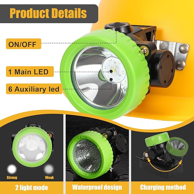 Rechargeable Mining Headlamp with 7 LEDs, Explosion-Proof Cap Light for Coon Hunting, Hard Hat Helmet Flashlight for Mining, Fishing, Hiking, Outdoor Night Work, Waterproof Headlight