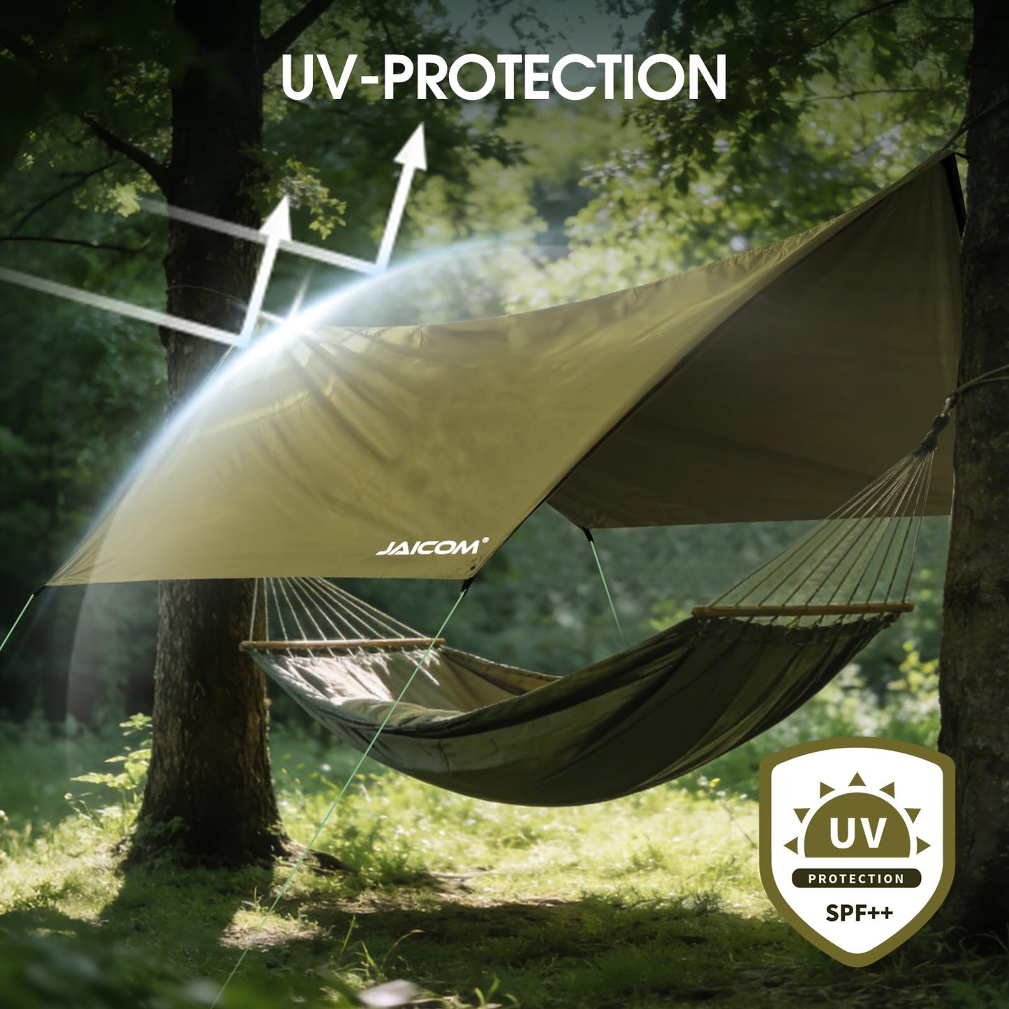 JAICOM Waterproof Hammock Rain Fly, 12ft x 9.5ft Portable Camping Tarp