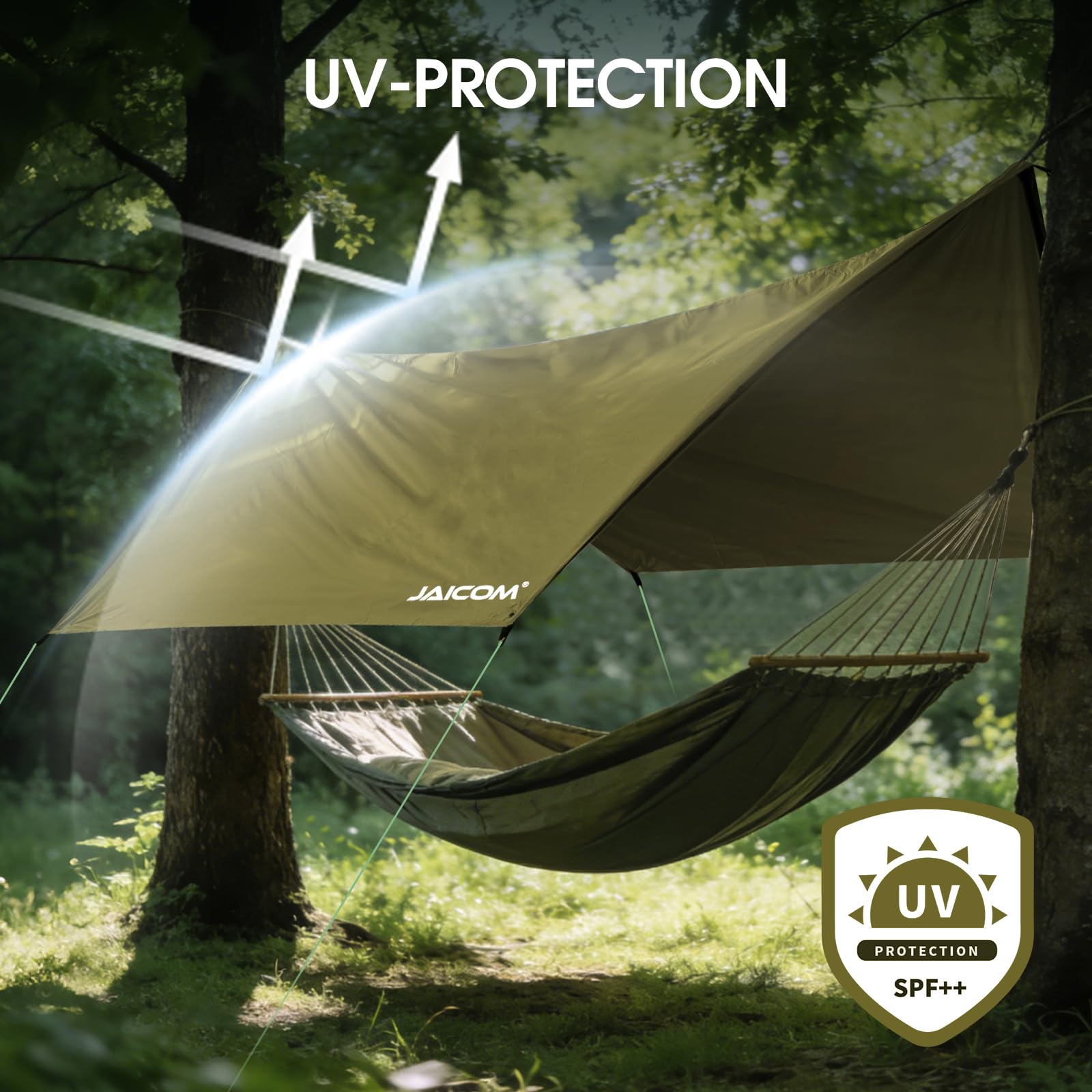 JAICOM Waterproof Hammock Rain Fly, 12ft x 9.5ft Portable Camping Tarp