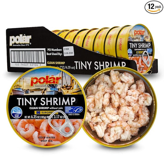 MW Polar Tiny Shrimp Without Vein 6.35 oz (Pack of 12), Wild Caught, Ready to Eat, Denmark Cold Water, Clean & Peeled