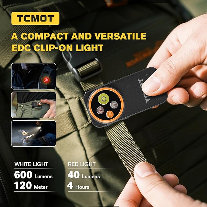 EDC Flashlight Clip-on Light, Rechargeable 600 Lumens with Type-C, IPX6 Waterproof, Portable Mini Magnetic Keychain Flash Lights for Signaling, Cycling, Outdoor or Emergency, Black