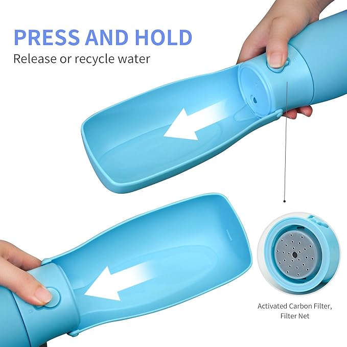 Dog Water Bottle, Travel Puppy Water Bowl, Leak Proof Portable Puppy Water Dispenser, Foldable Dog Water Bottle for for Pets Outdoor Walking, Hiking, Travel, Food Grade Plastic - 19oz Blue