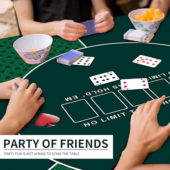 nuveti 24/31/39/47/55/63 inch Square Foldable 6-Player Texas Poker Card Tabletop Layout Portable Anti-Slip Rubber Board Game Mat Texas Hold'em Poker Mat for Family Game, Casino, Party