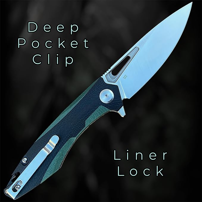 TACTICAL GEARZ Pocket Folding Knife for EDC, D2 Steel Blade, Dual Color G10 Handle, Includes Sheath (Kuma Green/Black)