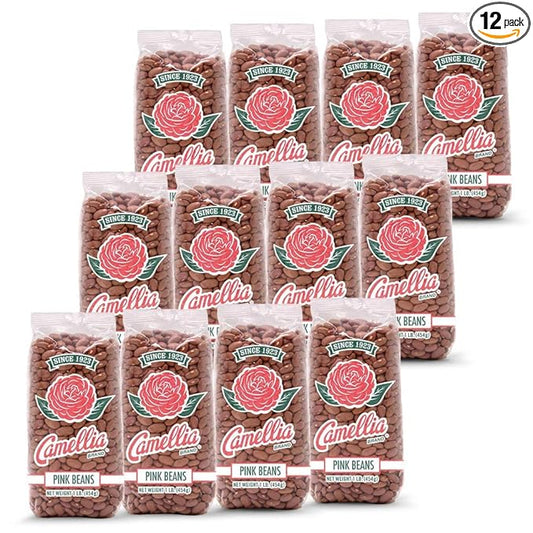 Camellia Brand Dried Pink Beans – Premium Non-GMO Legumes for Southwestern Chili, Puerto Rican Habichuelas, Refried Bean, Santa Maria Pinquitos, Soups, Stews, and Rice Dishes – Gluten-Free, High Protein, Vegan & Vegetarian Friendly, 1 Pound (Pack of 12)