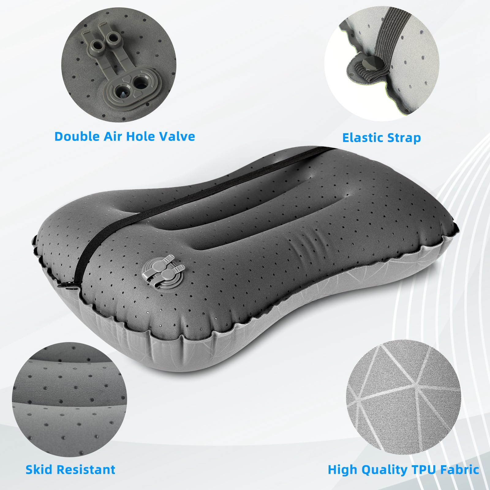 Crisonky Camping Pillow - Inflatable Pillow - Travel Pillows for Backpacking & Airplane, Lumbar