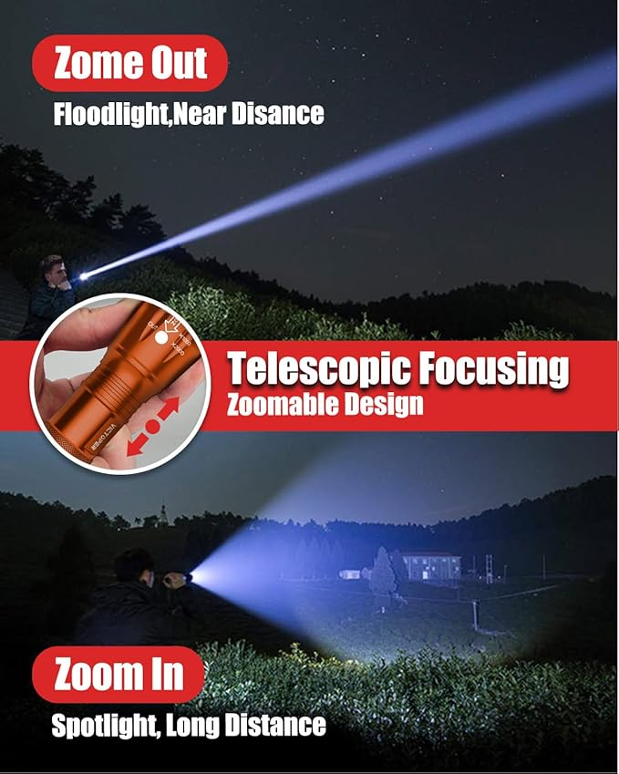 Victoper LED Flashlight 2 Pack Orange, Bright High Lumens Tactical Flashlights High Lumens with 5 Modes, Waterproof Zoomable Flash Light for Outdoor, Gifts for Father's Day Camping Essentials Gear