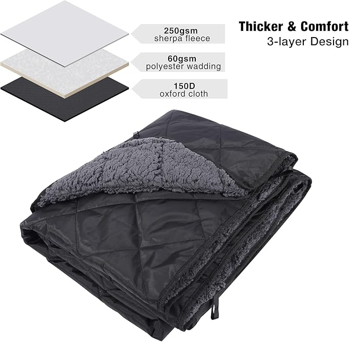 REDCAMP Waterproof Stadium Blanket with Sherpa Lining, Cold Weather Car Blanket Windproof for