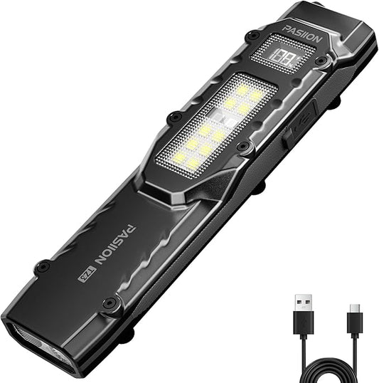 EDC Tactical Flashlight, Flat Flashlights Rechargeable,Dual-Switches LED Small Flashlight with Digital Display,Stainless Steel 8 Modes Pocket Flash Light for Home, Camping,and Emergency Use