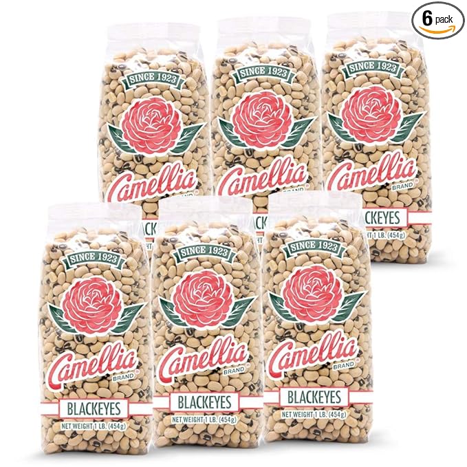 Camellia Brand Dried Blackeye Peas ??Premium Non-GMO Southern Pea for Hoppin??John, Soups, Stews, Salads, New Years Day, and Side Dishes ??Gluten-Free, High Protein, Vegan & Vegetarian Friendly, 1 Pound (Pack of 6)
