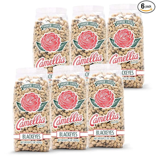 Camellia Brand Dried Blackeye Peas ??Premium Non-GMO Southern Pea for Hoppin??John, Soups, Stews, Salads, New Years Day, and Side Dishes ??Gluten-Free, High Protein, Vegan & Vegetarian Friendly, 1 Pound (Pack of 6)