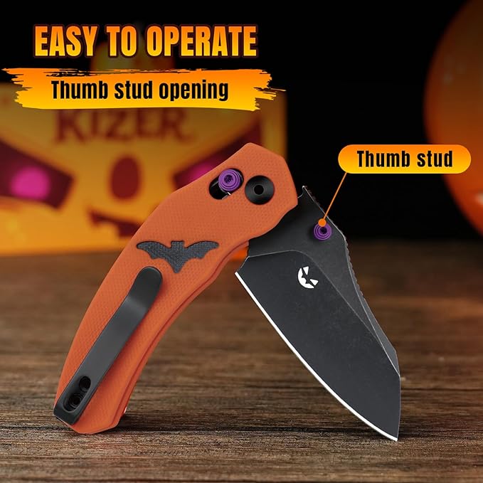 Kizer Mini Bulldog Pocket Knife, 2.5??Nitro V Sheepsfoot Blade Folding Knife, G10 Handle Clutch Lock Small EDC Knife for Men Women Gift for Halloween, Fishing Hiking Camping Hunting Knives V3672SHW1