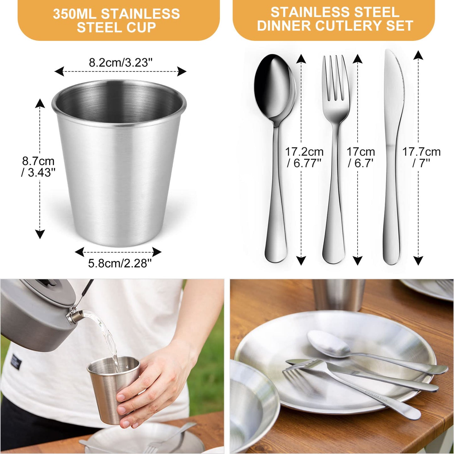Odoland Stainless Steel Camping Mess Kit for Family & 4 Person