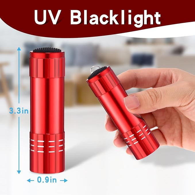 Riakrum 12 Pieces UV Blacklight Flashlights LED Handheld Mini Light Flashlight Small Portable Detector 395nm 9 LED Light for Pet, Carpet Dry Stains Detection, Spot Scorpions, Resin Curing(Red)