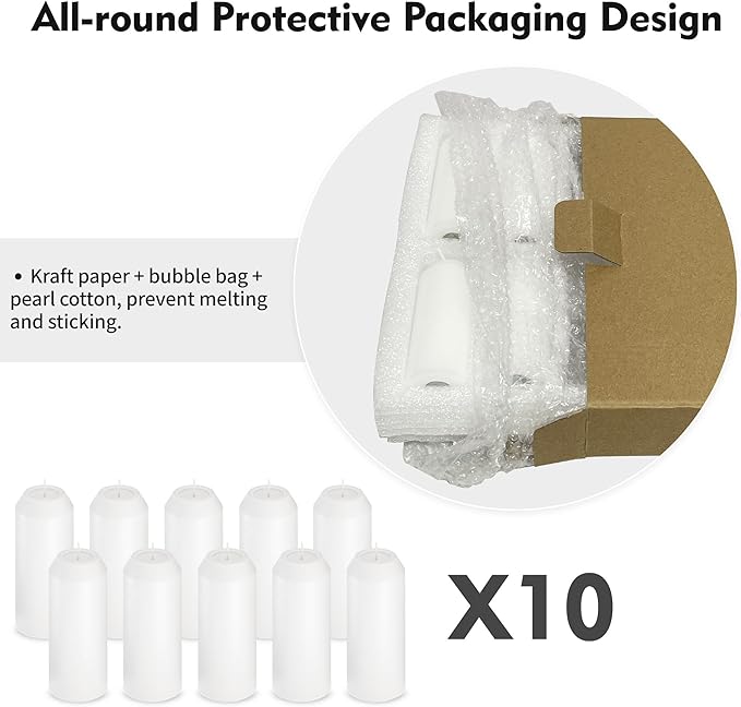 10Pack 15H+ Emergency Candles Long Burning Survival [20H+ Inside Candle Lanterns], 3??Unscented White Pillar Candle, Survival Candles for Power Outage, Camping, Hurricane