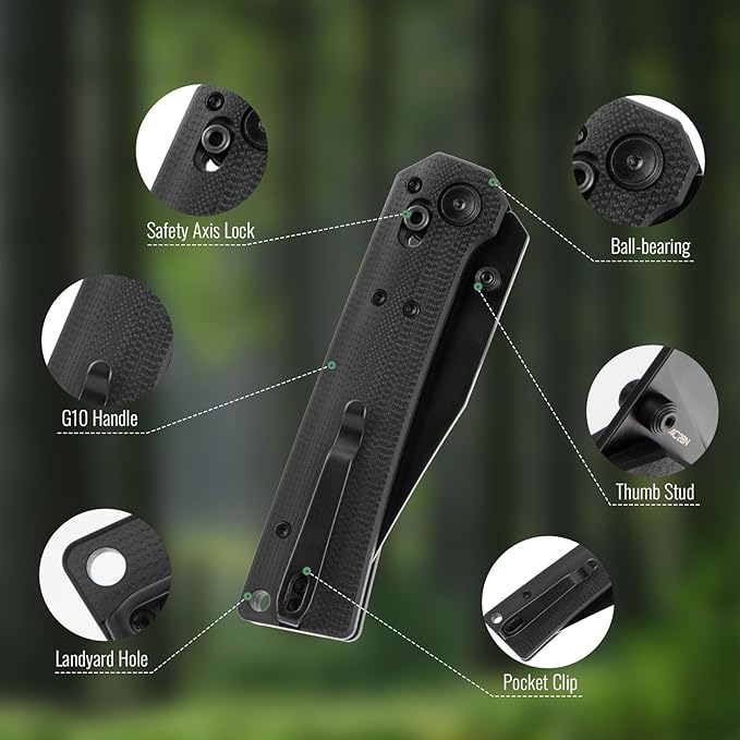 Pathwright Folding Knife, 3.54" Swedish 14C28N Blade G10 Handle with Crossbar Lock Pocket Knife with Pocket Clip for Camping Survival Hiking EDC Knives for Men Women Black