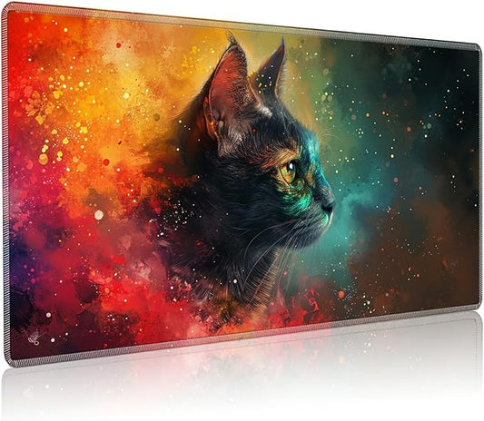 Playmat for MTG, 24 x 14 inches Game Play Mat for MTG TCG and Other Card Games, Trading Card Game Play Mat Desk Mats with Stitched Edges Non-Slip Base, Galaxy Cat