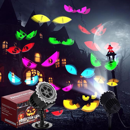 Halloween Projector Light with 1 Film Slides Holiday LED Projector Lights Outdoor Reflectors Waterproof Landscape Decorative Rotation Lighting Movement Projection Lamp(Eyes)