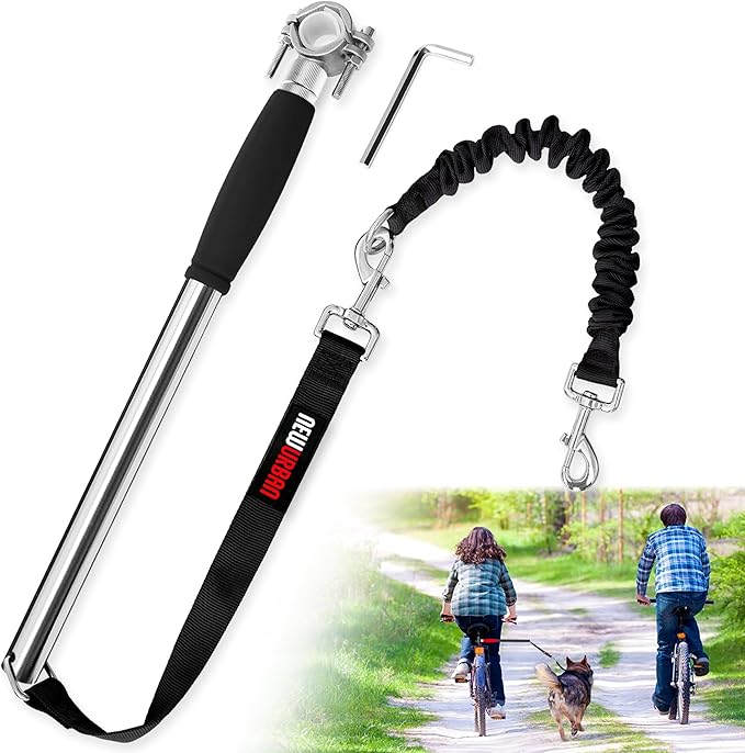 Hands Free Dog Bike Leash - Steel and Black Handle - Dog Bike Attachment - Easy Installation and Removal - Lead for Exerciser, Training, Jogging, Cycling, Bicycle-Cruises and Outdoor - Safe with Pets