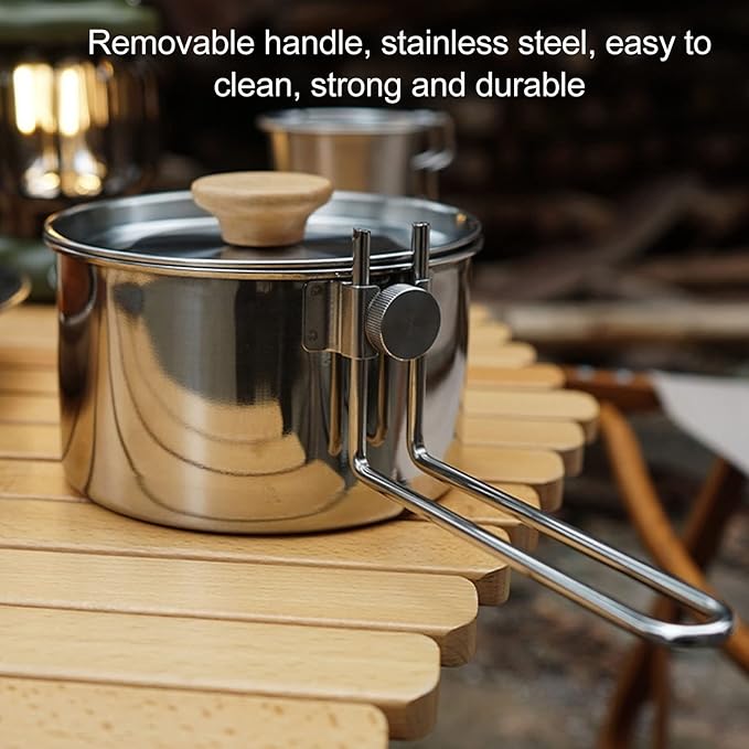 Stainless Steel Camping Kettle, Portable 1L Camping Pot with Removable Handle, Ideal for Outdoor Activities, Hiking, and Picnics