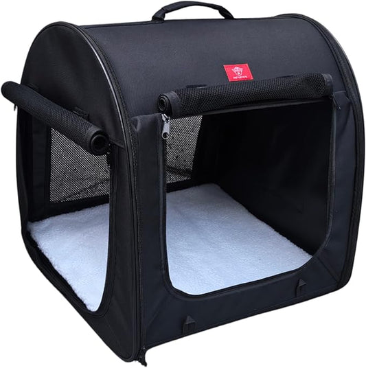One for Pets Fabric Portable Pet Kennel/Shelter, Single, Black 20"x20"x19.5" - Car Seat-Belt Fixture Included