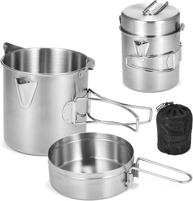 Lixada Camping Pot Stainless Steel Lightweight Kettle Bottle Cup or Pot with Foldable Handle and Dual Use Cover for Camping Hiking Backpacking Picnic