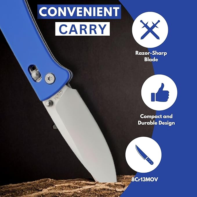 Rite Edge Premium Folding Pocket Knife 4.25" With Stainless Steel Blade, G10 Handle, Belt Clip - Camping Outdoor Utility Folder, Father's Day Gift - Blue