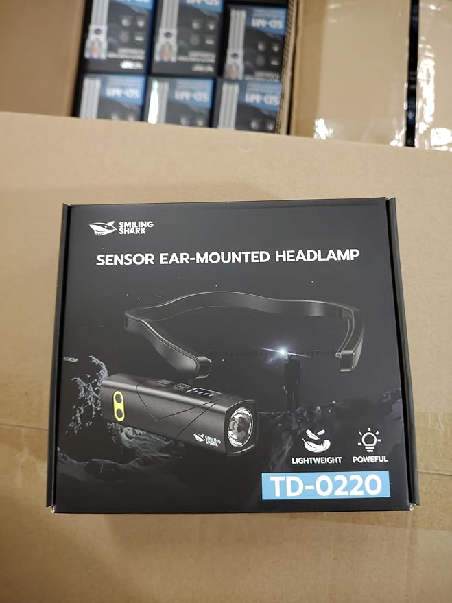 Smiling Shark Headlamp Rechargeable, 2025 New Ear-Mounted LED Head Lamp 1000 Lumen with Motion Sensor & 5 Modes in White and Red Light Headband Flashlight for Adults Camping Hiking Running Repairs