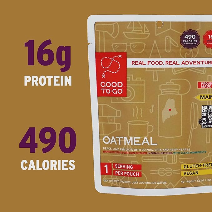GOOD TO-GO Oatmeal (6-Pack of Single Servings) | Camping & Backpacking Food | Just Add Water Backpacking Meals | Good To-Go Dehydrated Meals Taste Better Than Freeze Dried Food