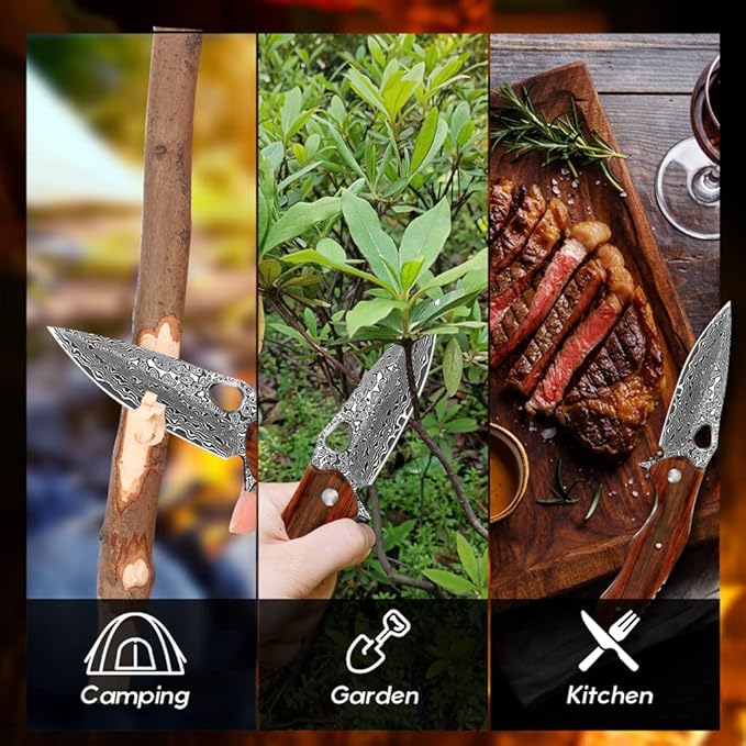 Benkey Damascus Folding Knife, Sharp VG10 Core Damascus Steel Pocket Knives with Natural Wood Handle, Quality Leather Sheath, Ball Bearing, Liner Lock, Lightweight Pocket Knife for EDC Men Women