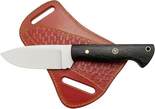 Custom Handmade Hunting Wengi Wood Knife with Leather Sheath - Ideal for Skinning, Outdoor Camping, Hiking - EDC Fixed Blade Bushcraft Knives with Walnut Wood Handle. (Maroon Wengi Knife)