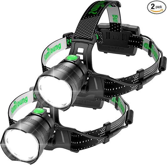 2PCS Bright LED Headlamp High Lumens Induction Function, 7 Modes Long Lasting Battery Life Head Lamp, IP67 Waterproof Zoom LED Headlamp, 90° Adjustable for Outdoor Indoor Camping Running Car Repair