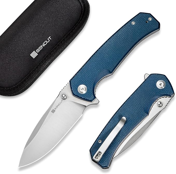 SENCUT Skarnax Pocket Knife for Men, Folding Knife with 3.79" 9Cr18MoV Blade & Micarta Handle, Lightweight Everyday Carry, Camping, Hunting, Outdoor (Blue)