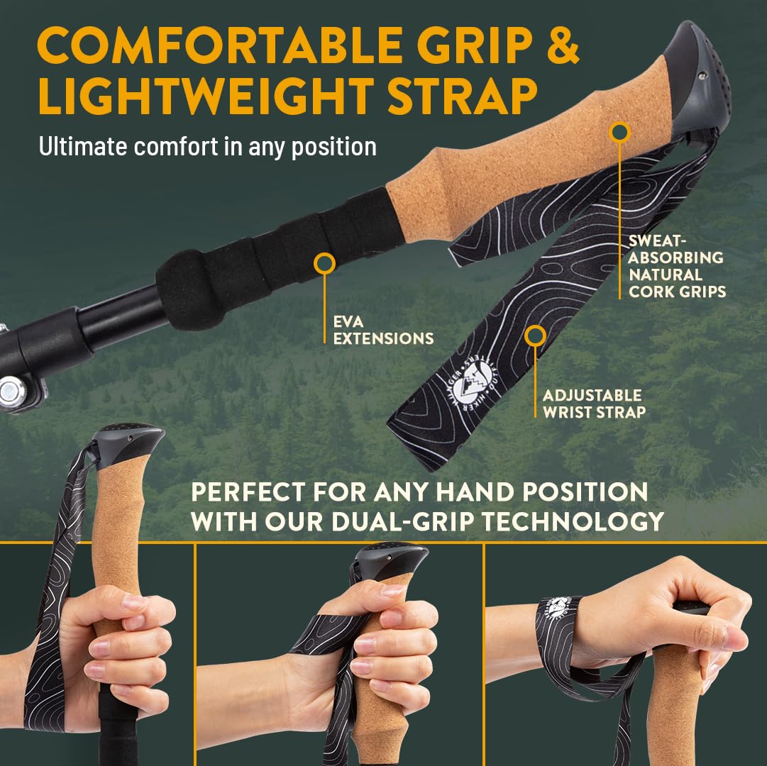 Premium Foldable Hiking Poles by USA Brand - Adjustable, Lightweight Trekking Poles Made of