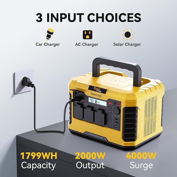 Togo POWER A2000 Portable Power Station 2000W-1799Wh Solar Generator LiFePO4 Battery Backup with AC Outlets(4000W Peak)-Fast Charge in 1.5H,10ms EPS Switch for RV Trip,Home use,Camping,Outage