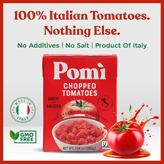 Pomì Chopped Tomatoes 13.8oz (Pack of 12) - Italian Chopped Tomato Made from All Natural 100% Fresh Italian Tomatoes - No Additives or Preservatives - Crushed Tomatoes - Italian Tomatoes Crushed