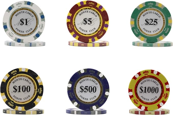 DA VINCI Monte Carlo Poker Club Set of 500 14 Gram 3 Tone Chips with Upgrade Ding Proof Black ABS Case, 2 Decks Plastic Playing Cards, 2 Cut Cards, Dealer and Blind Buttons